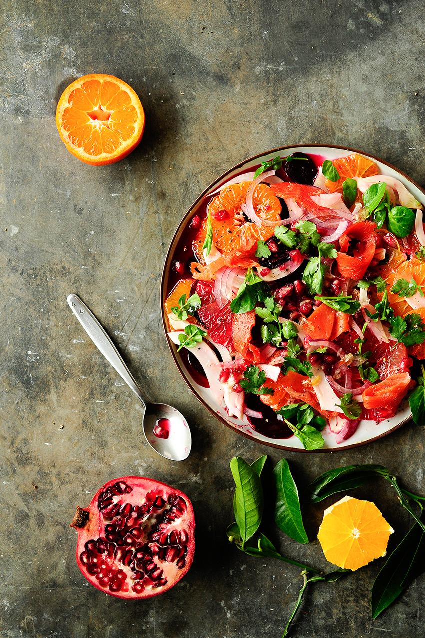 sreving dumplings | Citrus, beet and fennel salad with smoked salmon