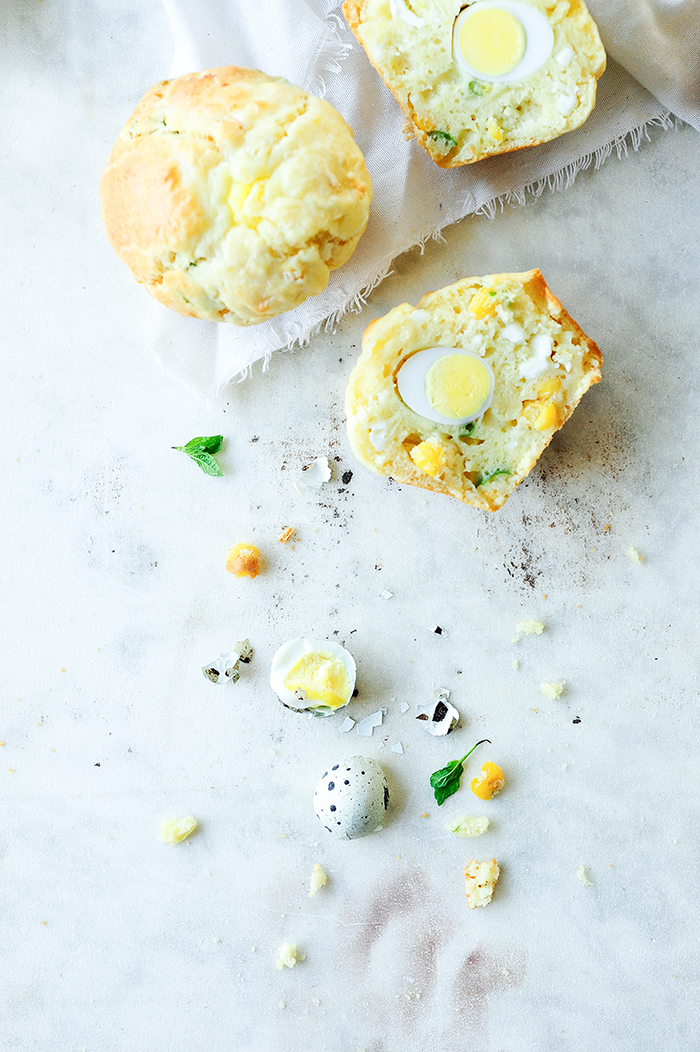 serving dumplings | Corn Easter muffins with feta