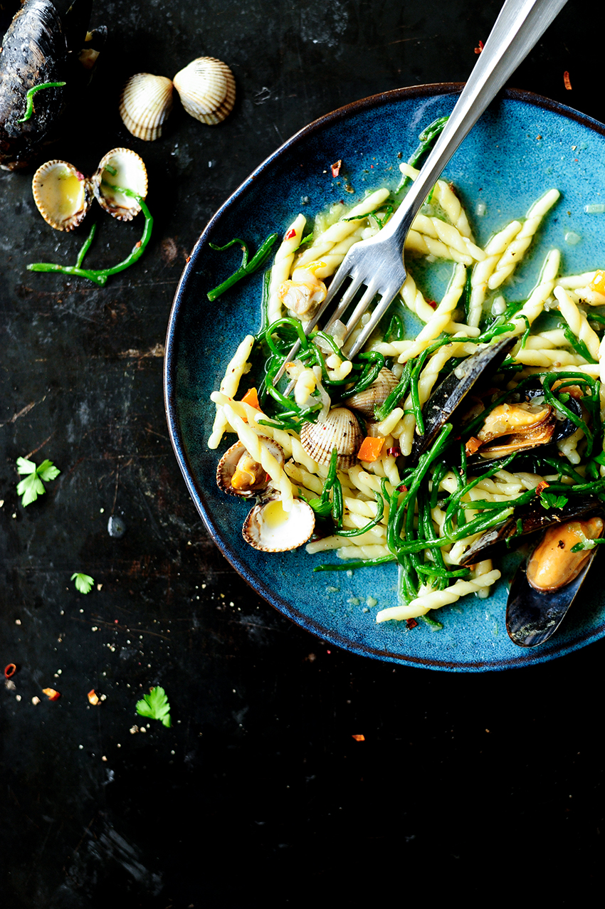 Seafood pasta with samphire and butter sauce 
