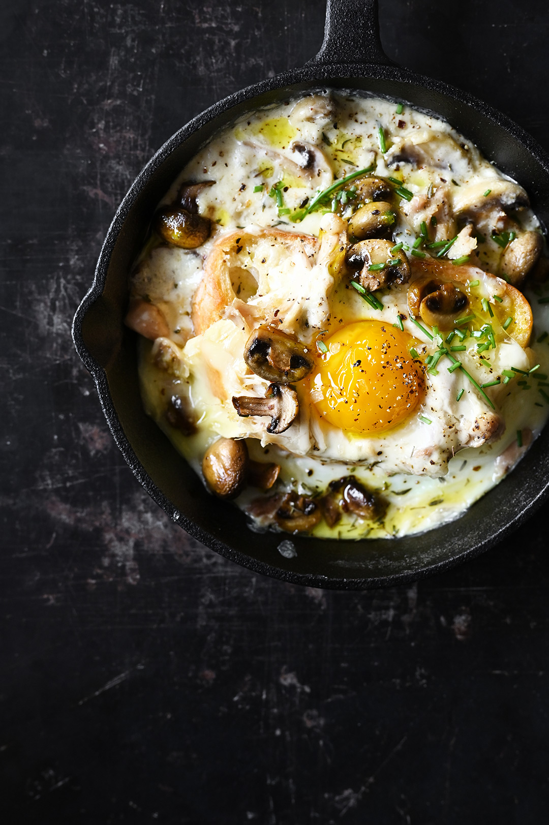 serving dumplings | Creamy mushrooms with egg and shredded chicken on toast