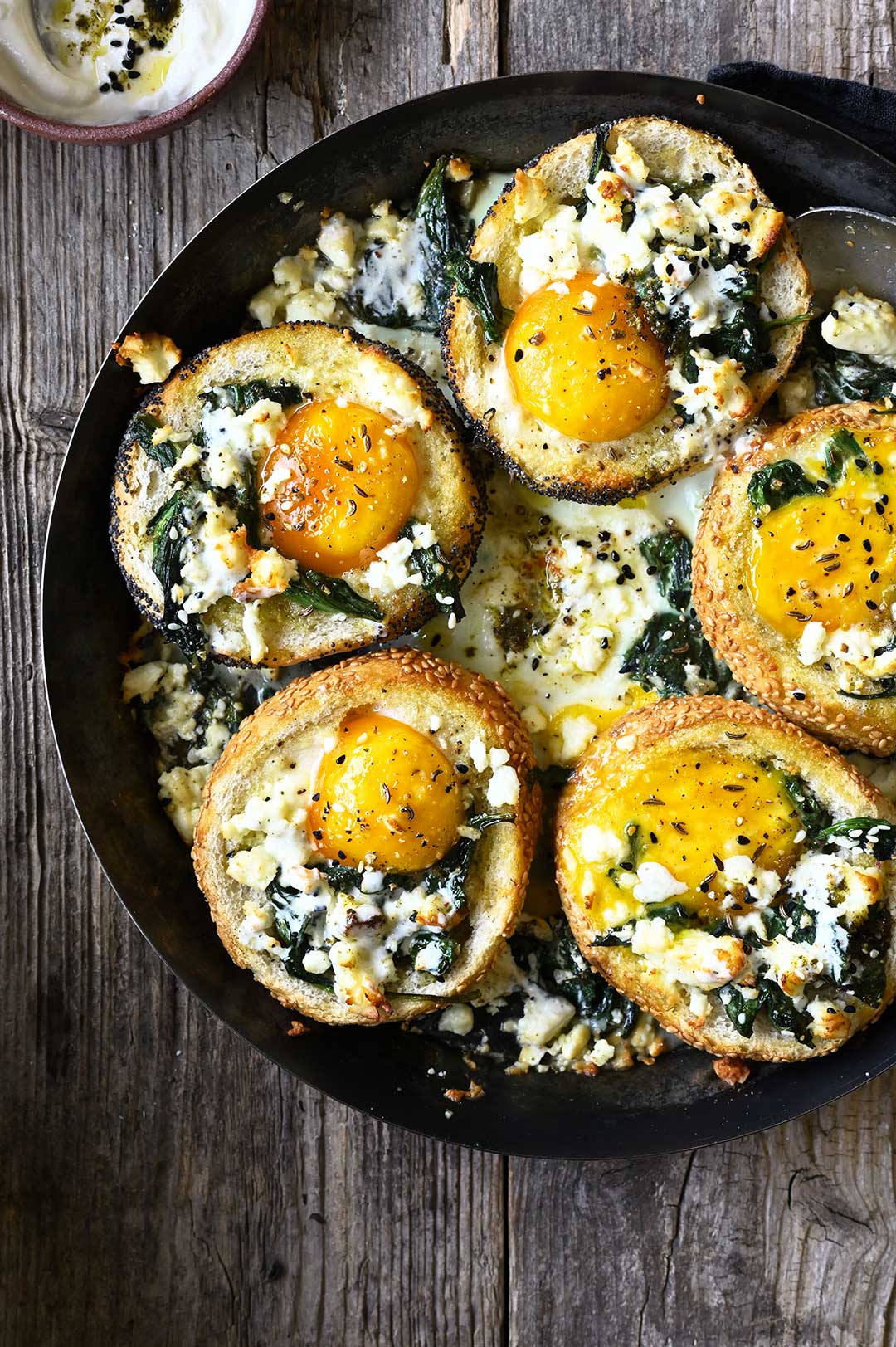 serving dumplings | Baked za'atar egg buns with spinach and feta