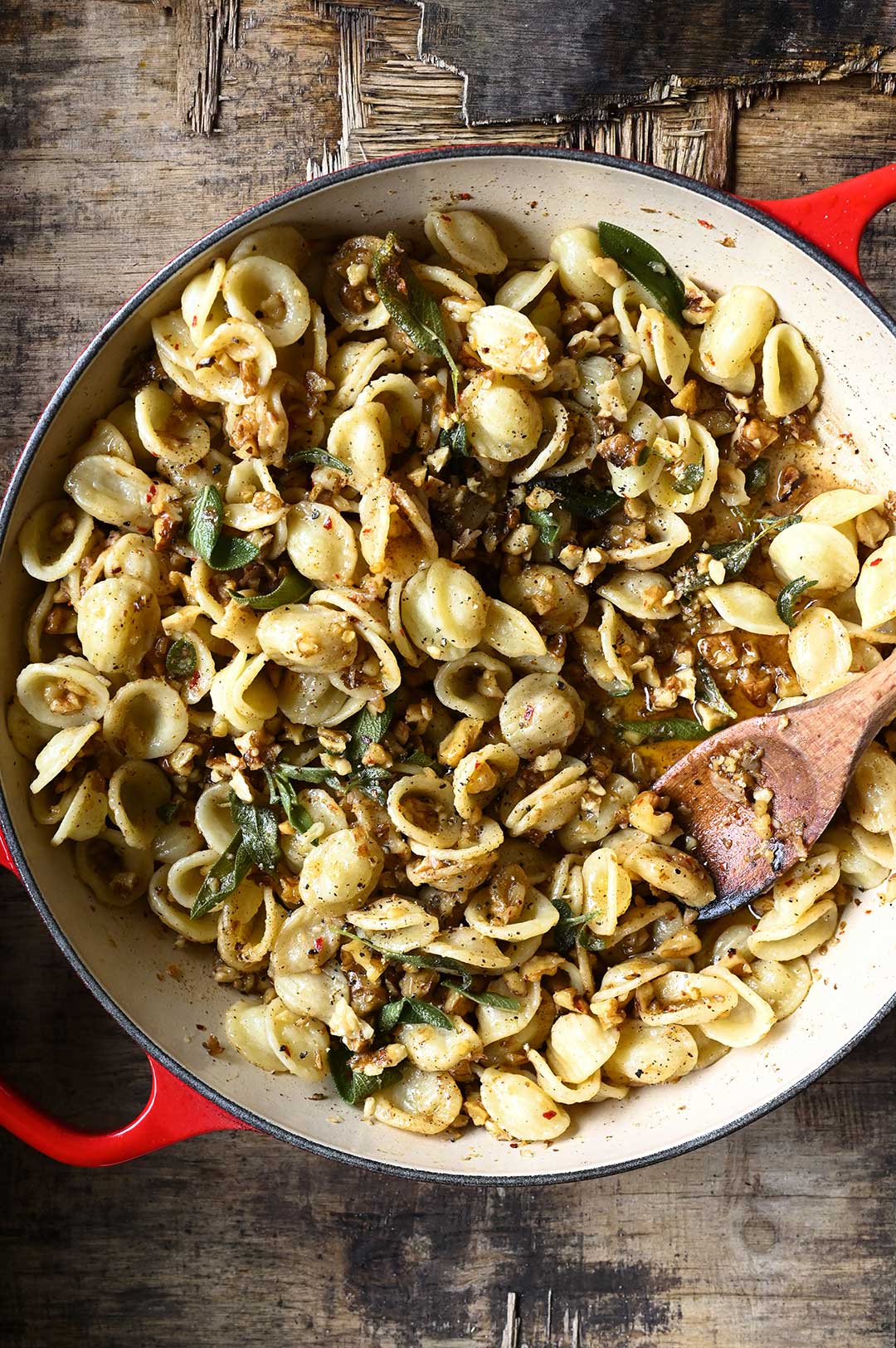 serving dumplings | Brown Butter Orecchiette with Walnuts and Sage