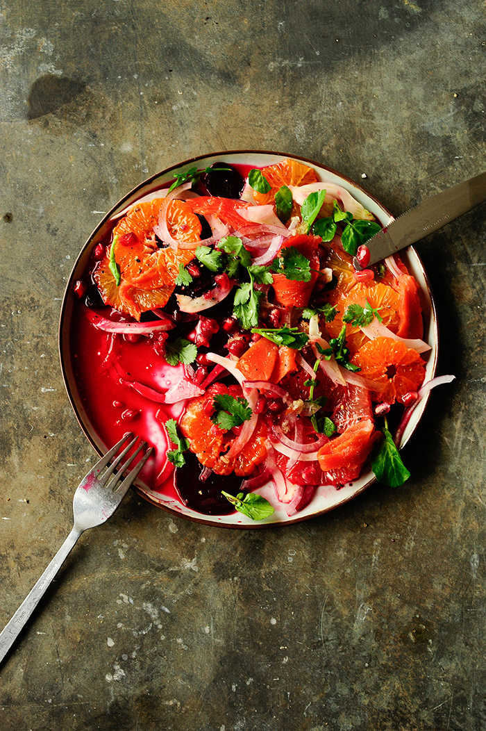 serving dumplings | Citrus, beet and fennel salad with smoked salmon