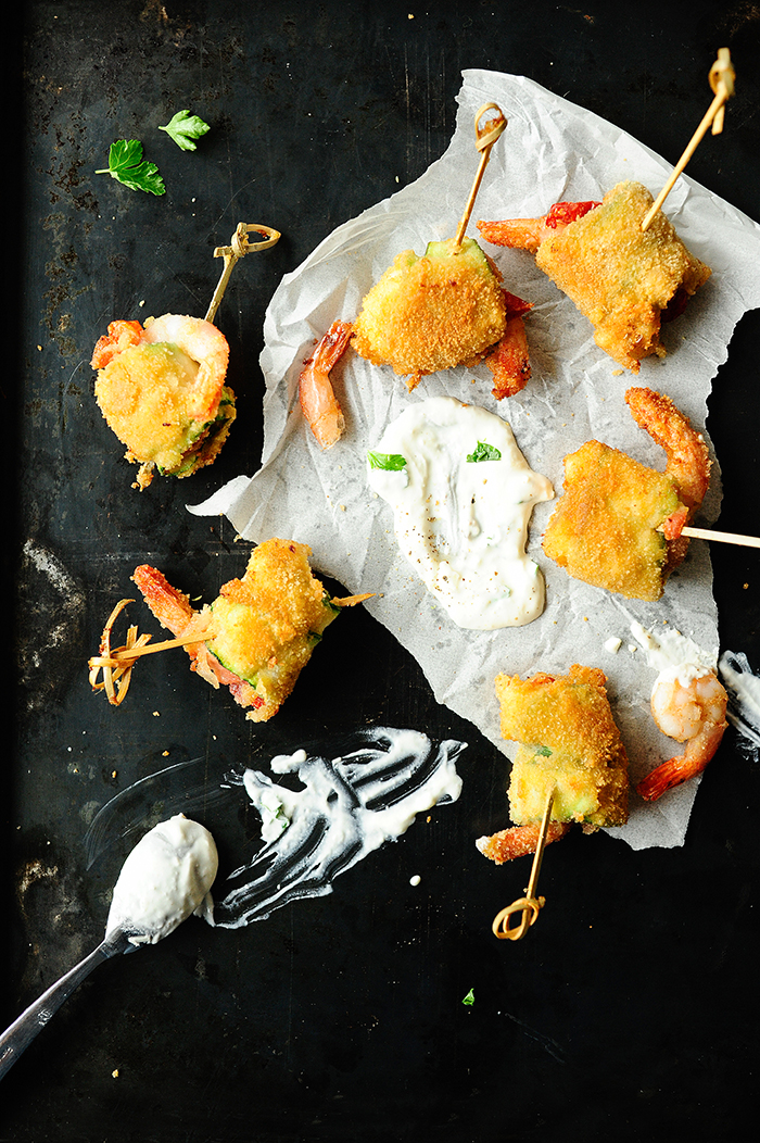 Fried zucchini rolls with shrimps