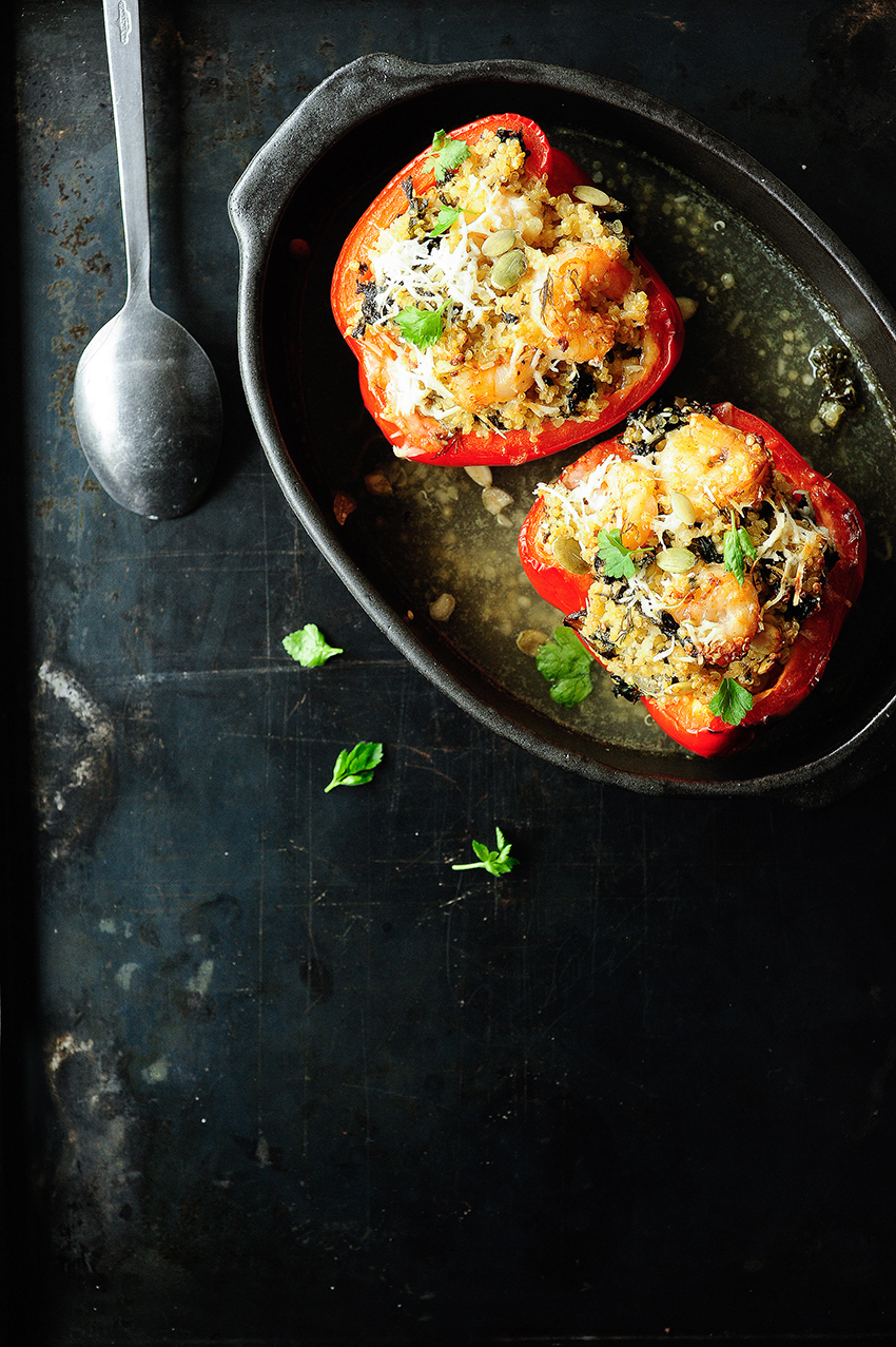 serving dumplings | Quinoa stuffed peppers with kale and shrimps