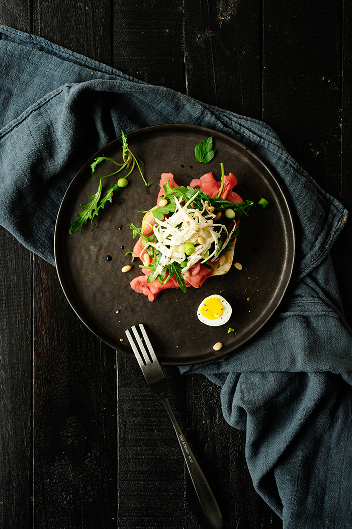 Beef carpaccio with horseradish celeriac