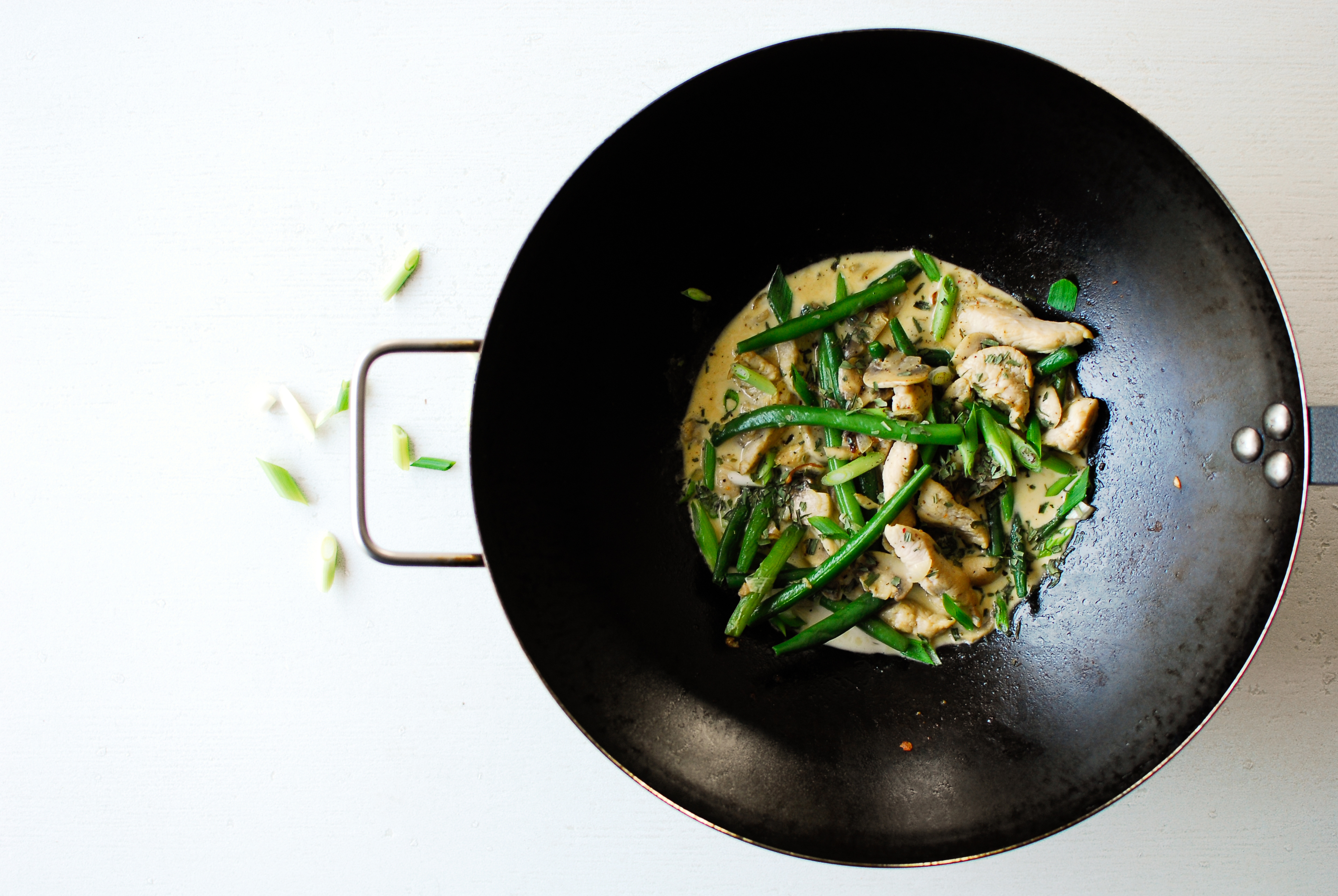 serving dumplings | Chicken and green beans stir-fry