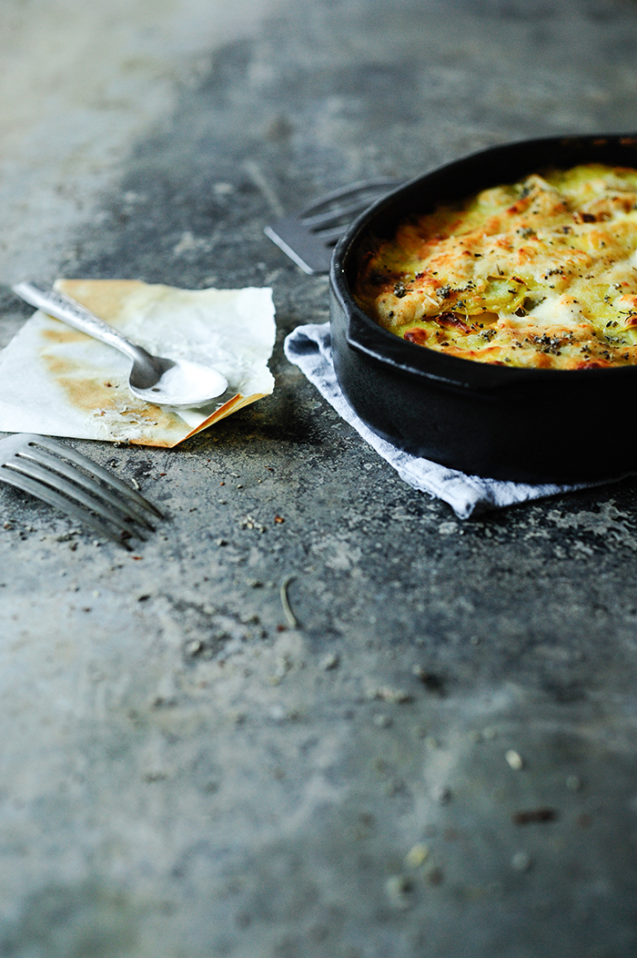 Potato gratin with sour cream and sage