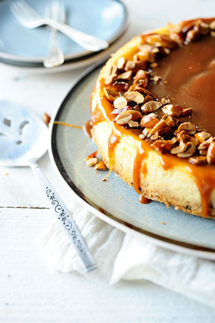 Caramel almond cheesecake