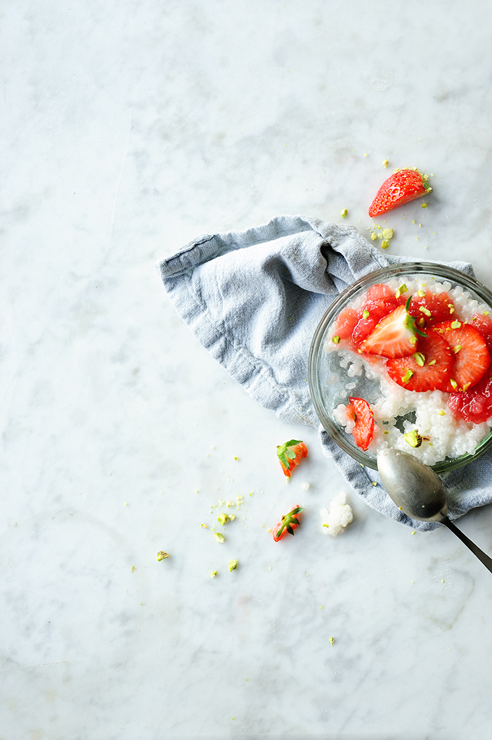 Coconut tapioca pudding with rhubarb