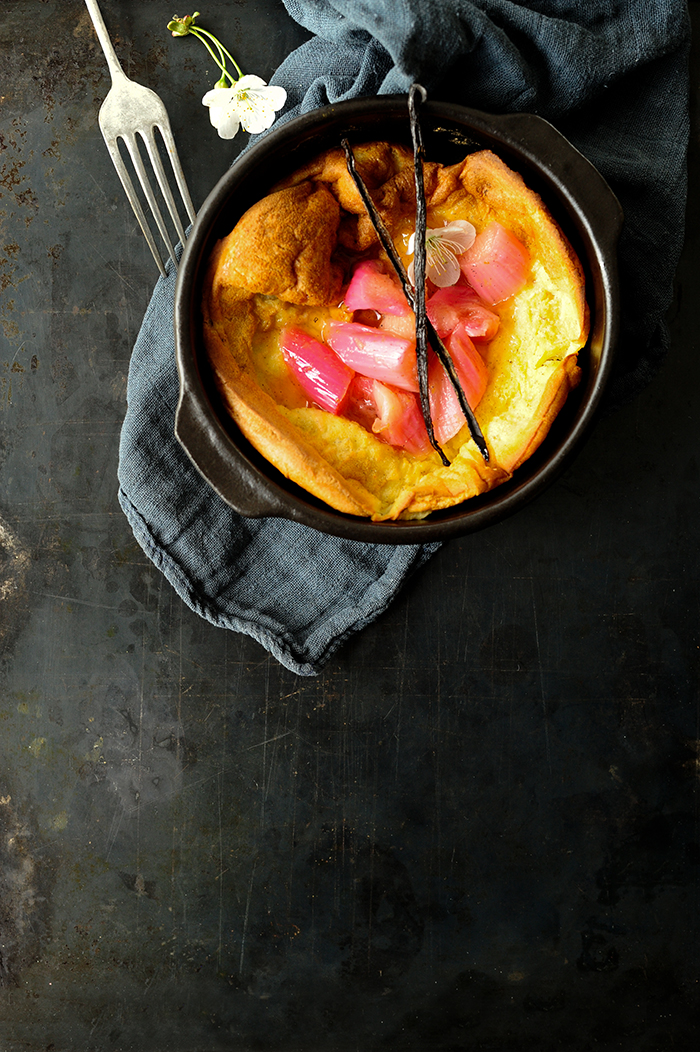 Dutch baby with roasted rhubarb 