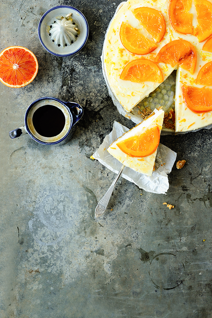 Orange cheesecake with blood orange sauce