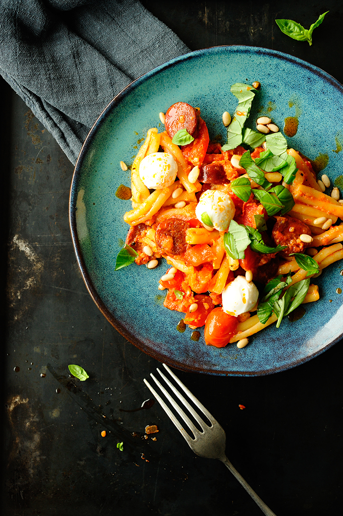 Pasta with chorizo and paprika sauce