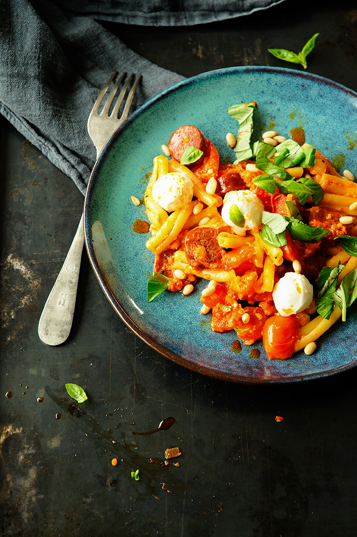 Italian Sausage and Chorizo Rigatoni - Serving Dumplings