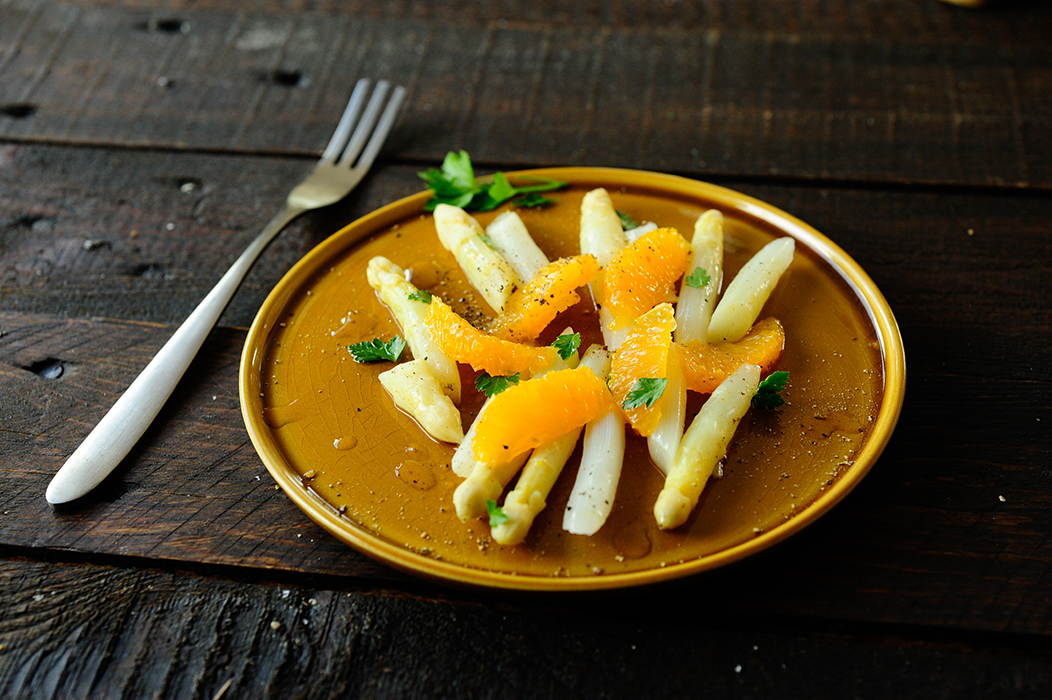 serving dumplings | Asparagus-orange salad