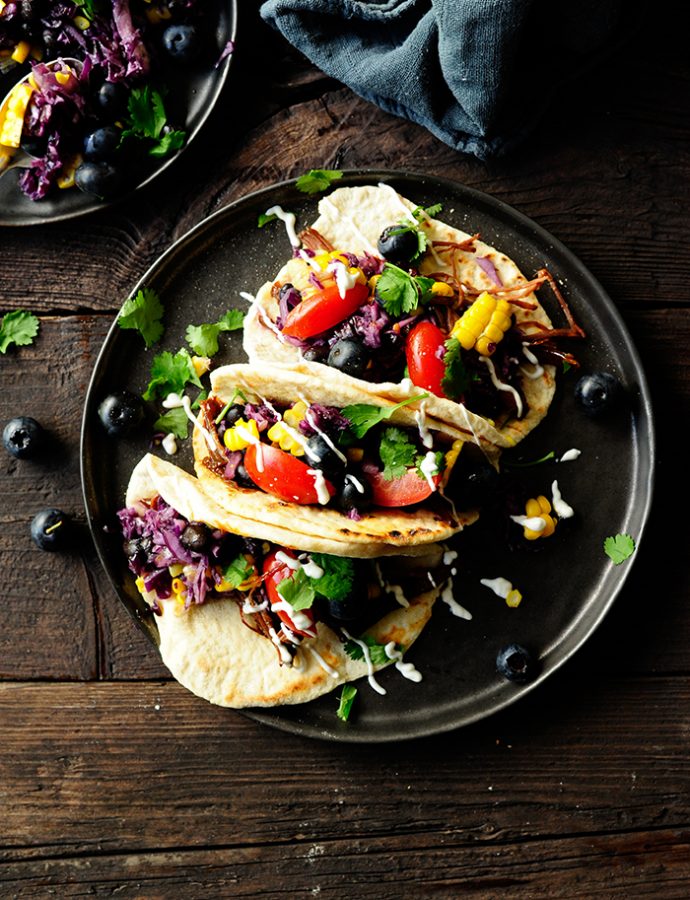 Pulled beef taco with blueberry coleslaw