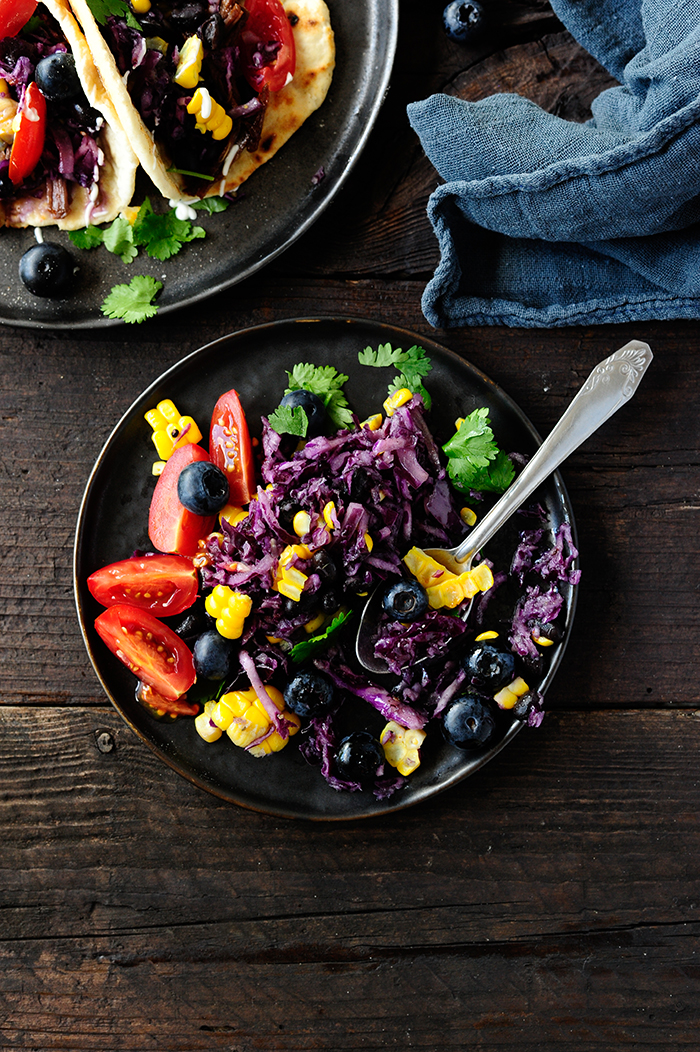 serving dumplings | Pulled beef taco with blueberry coleslaw 