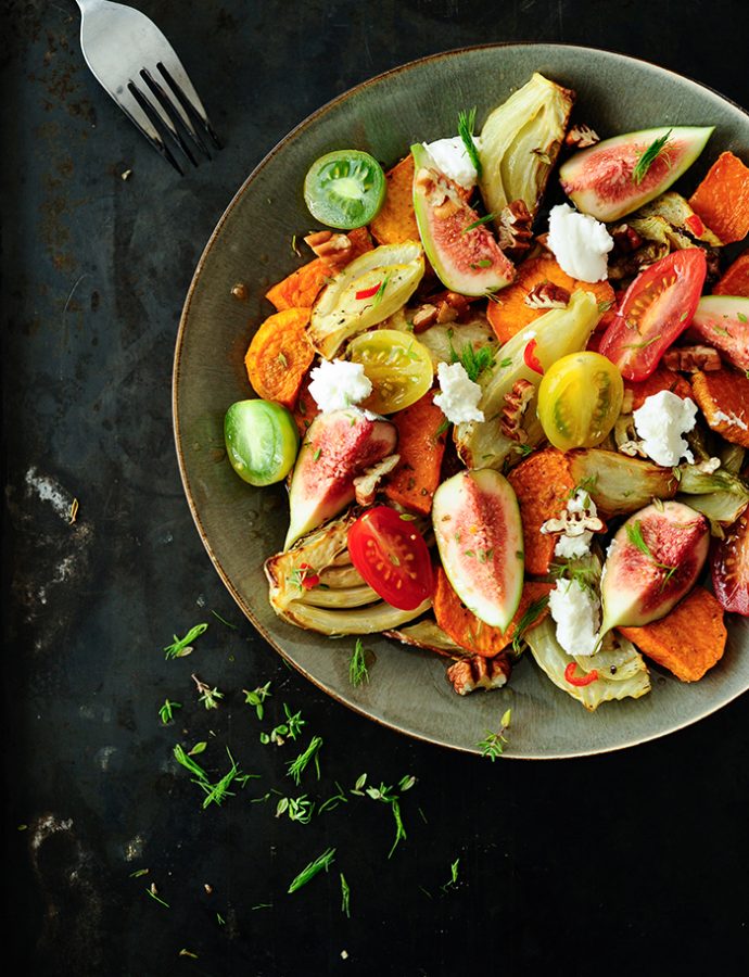 Roasted sweet potatoes salad with fennel
