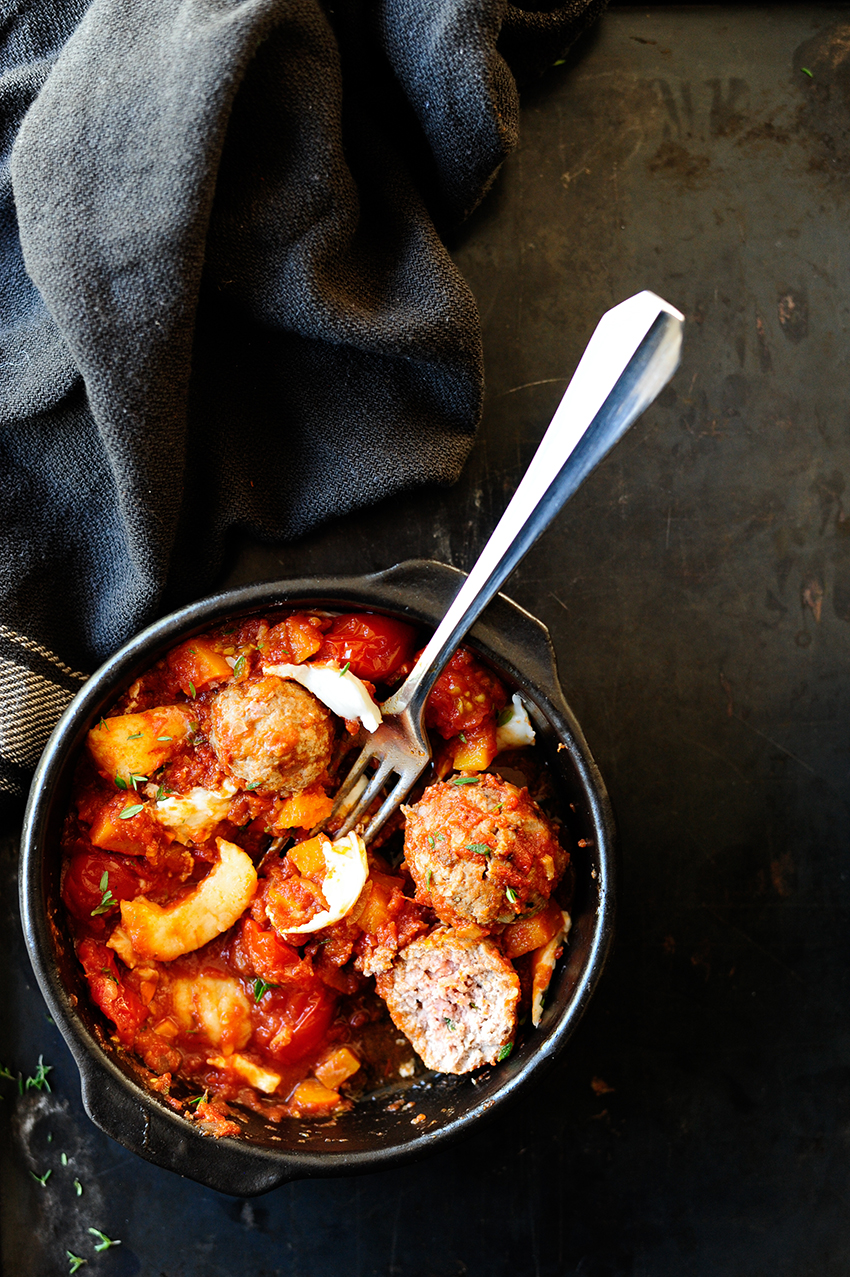 serving dumplings | gnocchi-with-meatballs-tomato-and-mozzarella