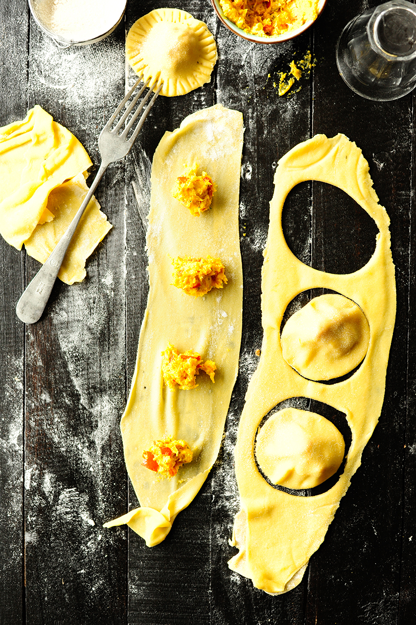 serving dumplings | roasted-pumpkin-ravioli-with-sage-pesto