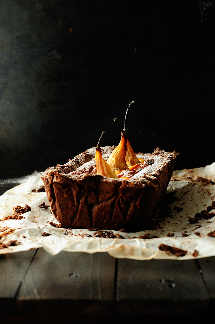 chocolate-cake-with-sunken-pears-and-mascarpone