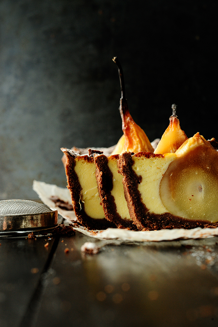 chocolate-cake-with-sunken-pears-and-mascarpone