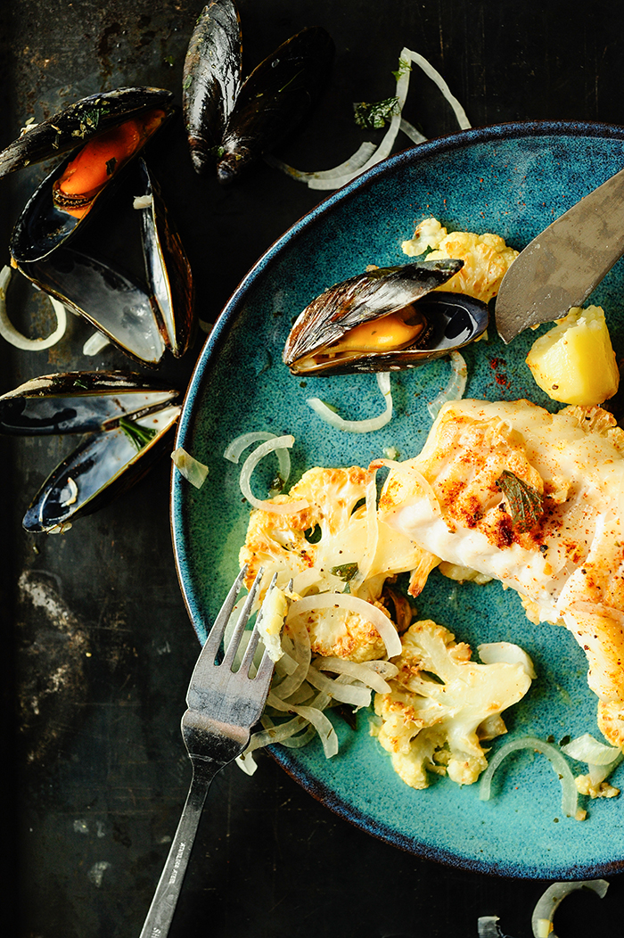 serving dumplings | cod-with-mussels-and-roasted-cauliflower