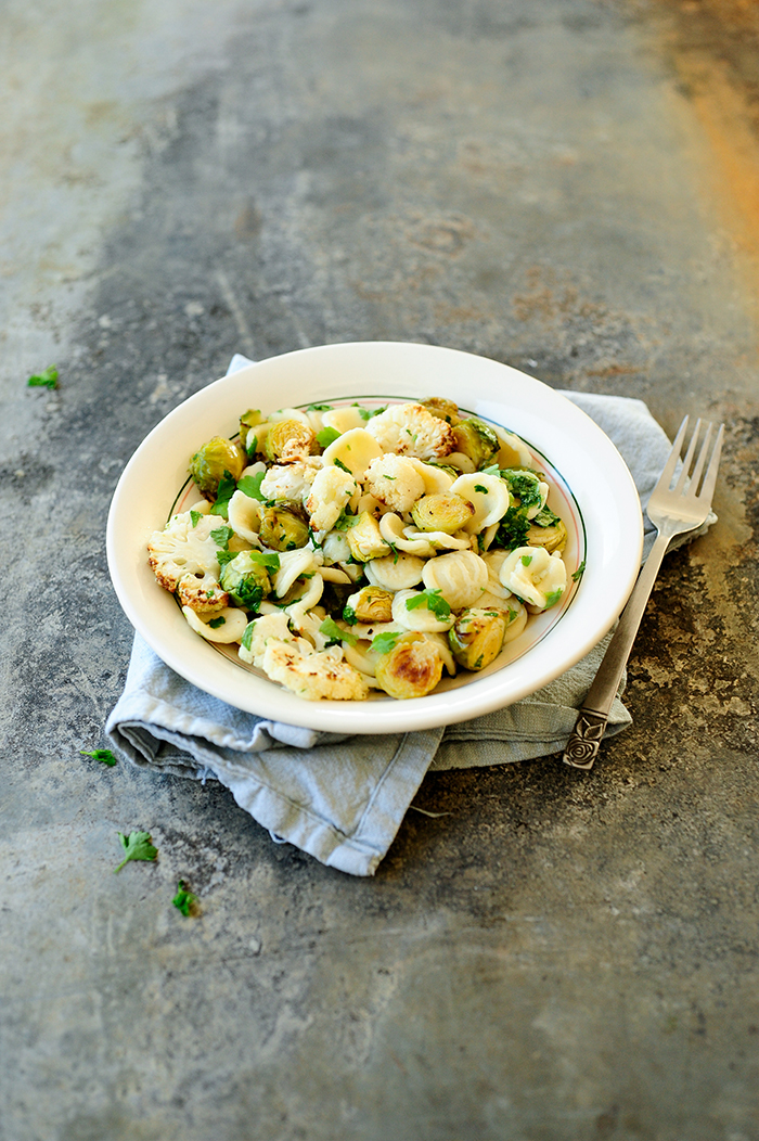 serving dumplings | roasted-brussels-sprouts-pasta-cauliflower-and-gremolata