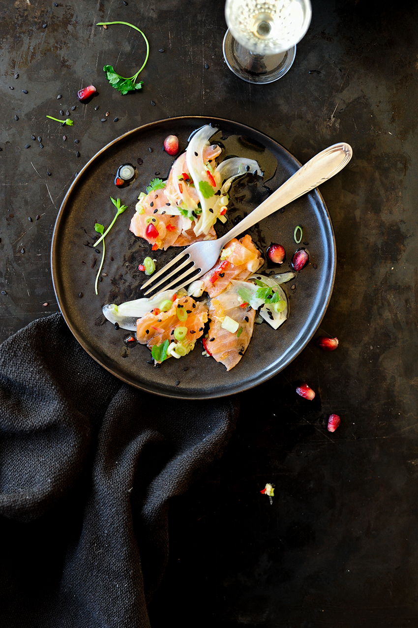 serving dumplings | oriental-salmon-ceviche