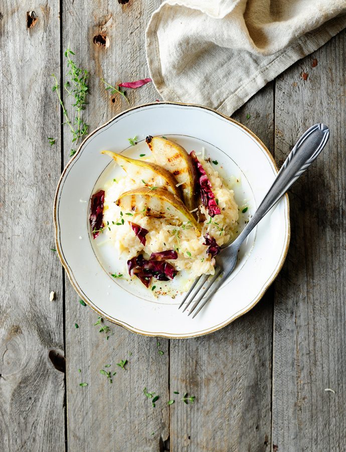 Goats cheese risotto with pear and radicchio