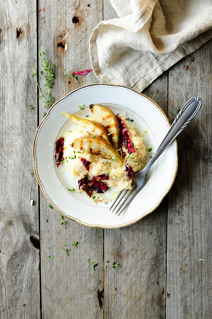 serving dumplings | Goats cheese risotto with pear and radicchio 