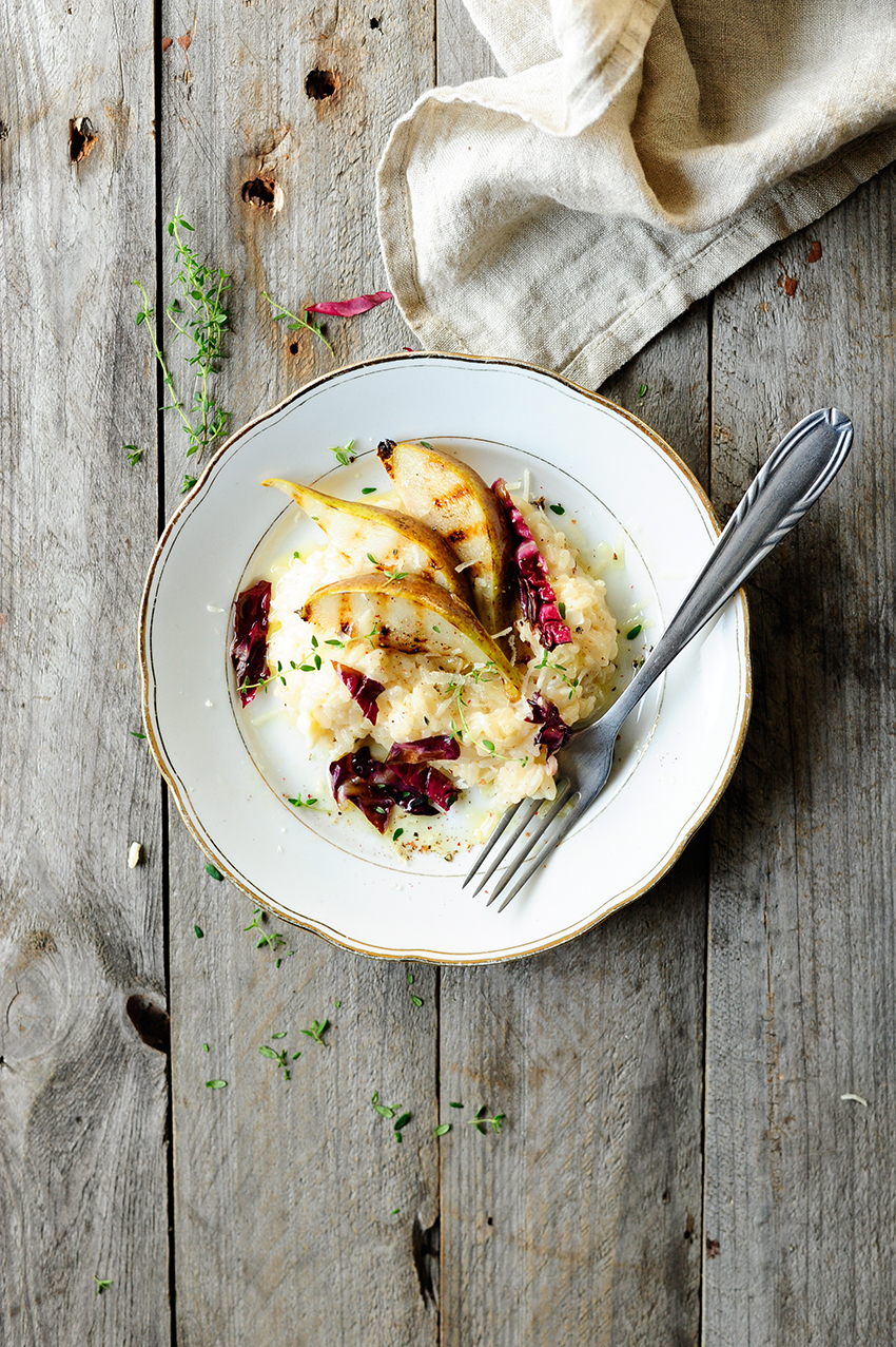 Goats cheese risotto with pear and radicchio 