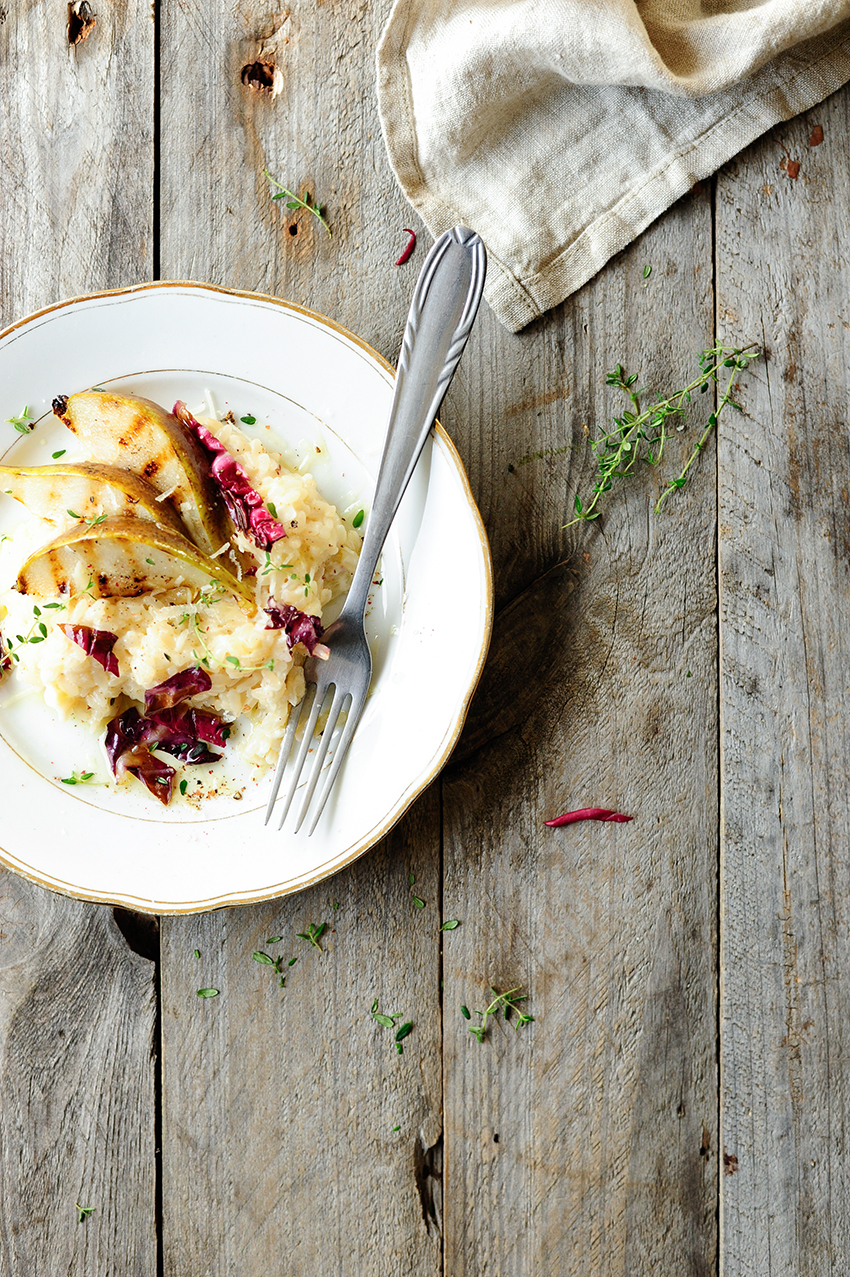 Goats cheese risotto with pear and radicchio