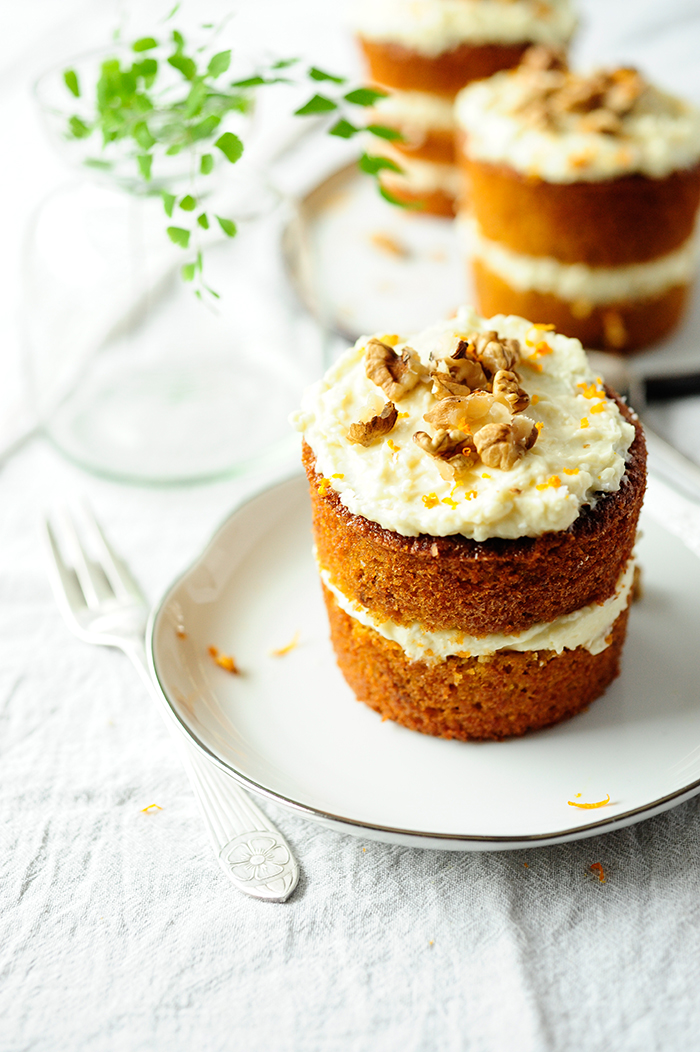 Mini carrot cakes with white chocolate coconut frosting