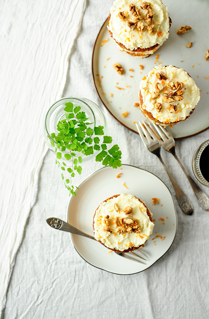 Mini carrot cakes with white chocolate coconut frosting