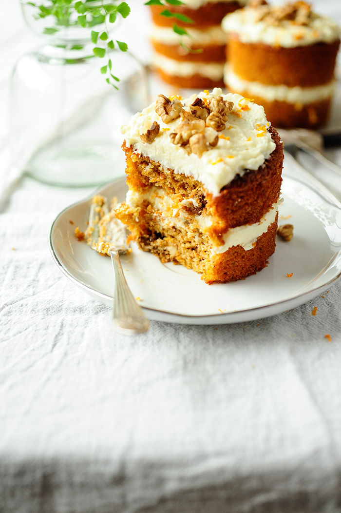 Mini carrot cakes with white chocolate coconut frosting