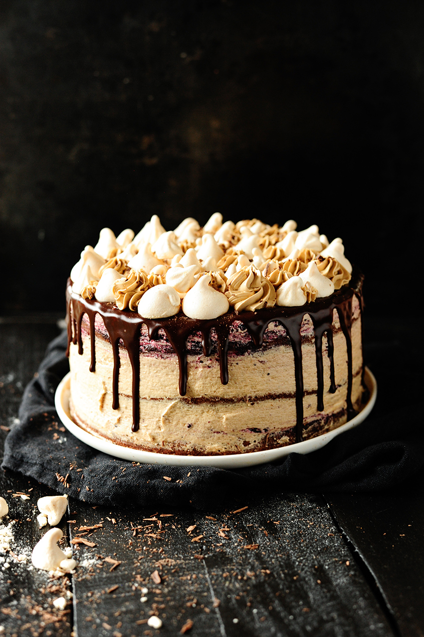 Chocolate meringue cake with coffee Swiss meringue buttercream 