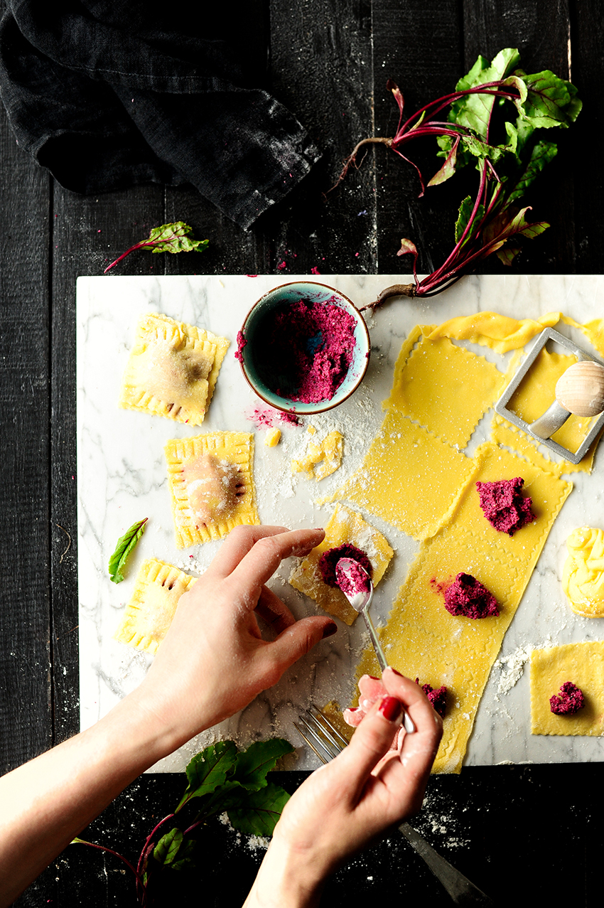 Baby beets and goat cheese ravioli 1