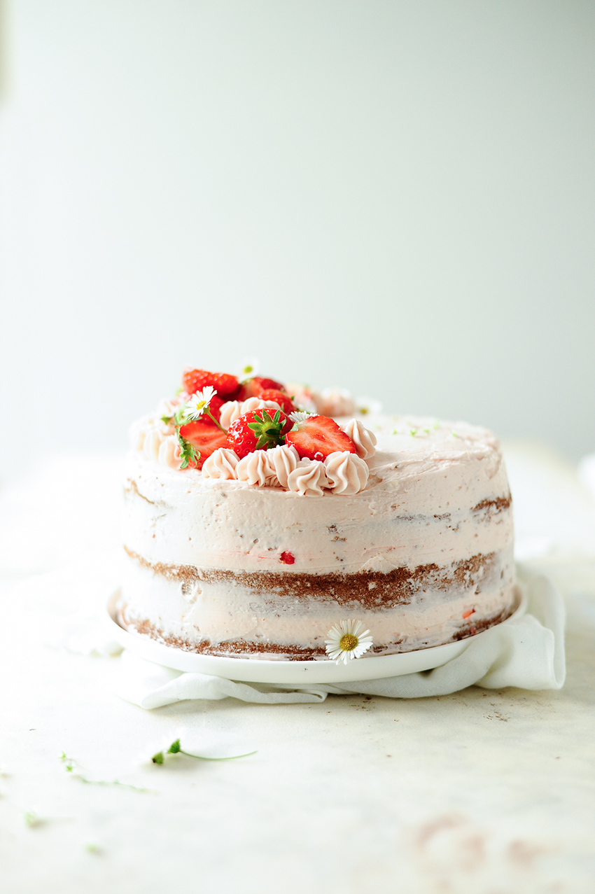 Chocolate cake with strawberry mascarpone frosting