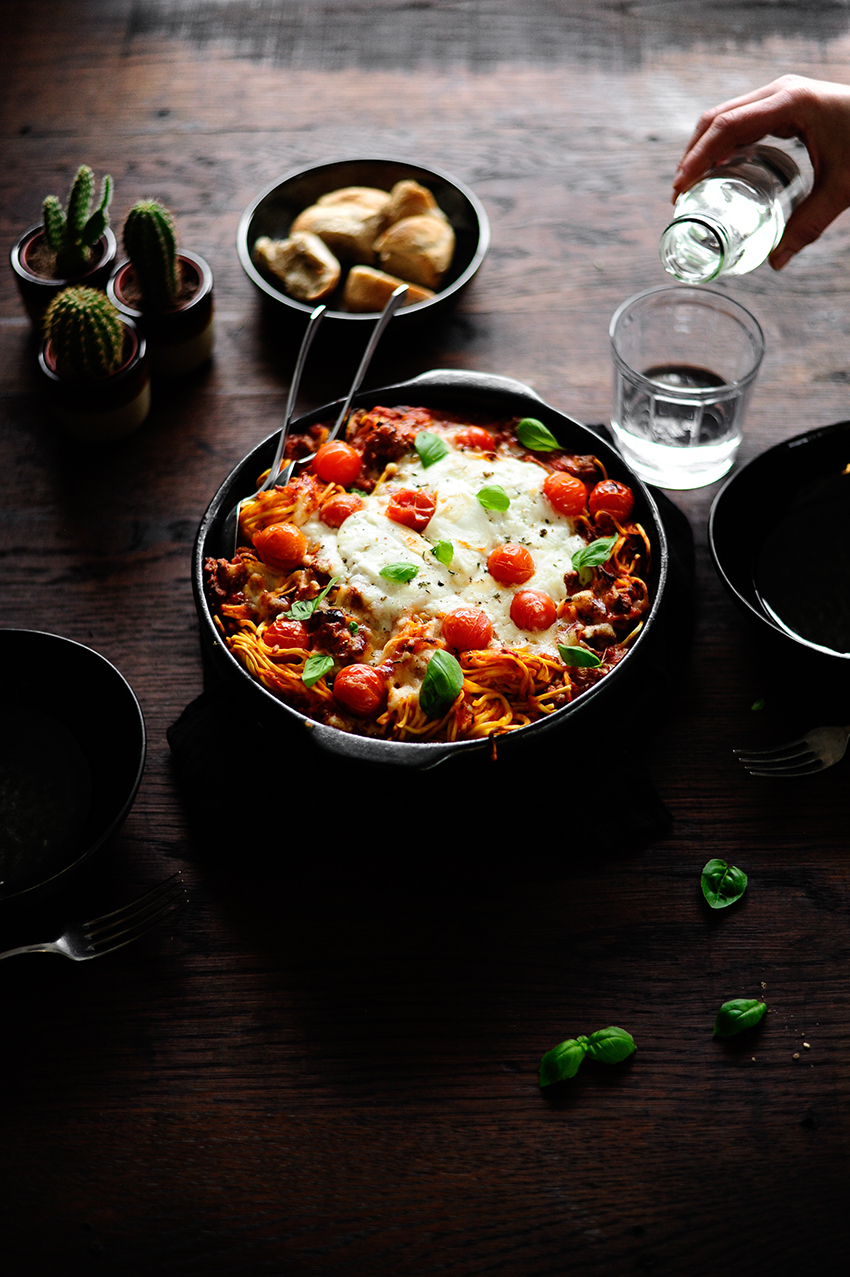 Cheesy baked pasta with roasted vegetables