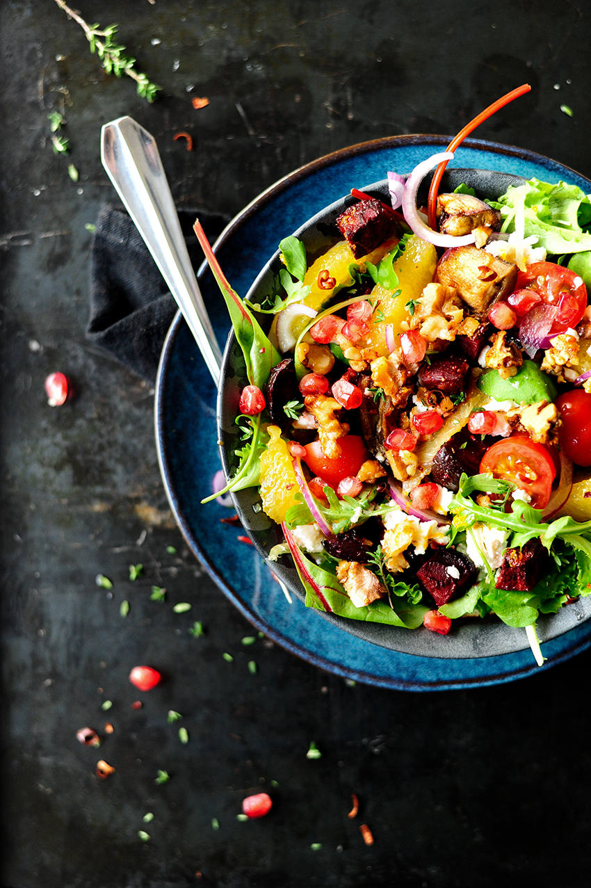 Roasted vegetables and caramelized walnuts salad 1