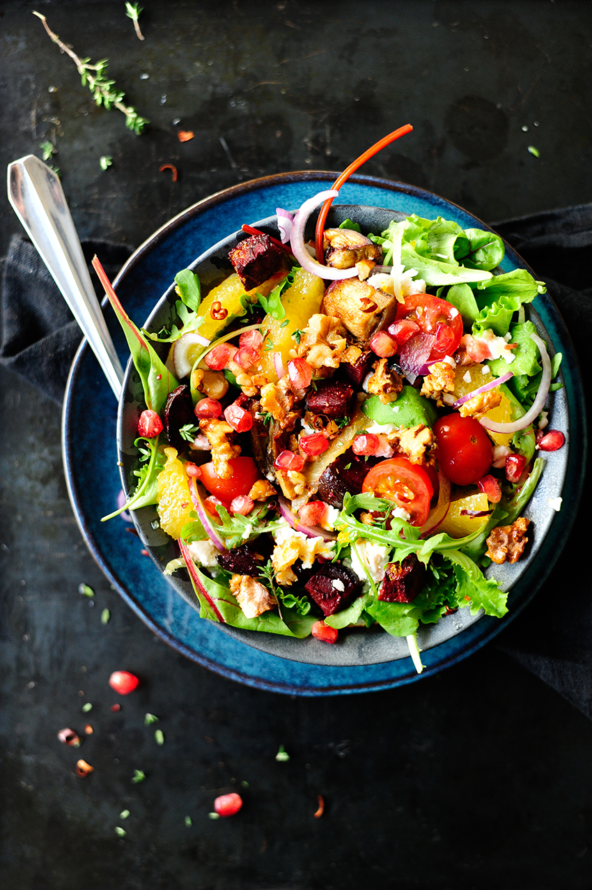 Roasted vegetables and caramelized walnuts salad 1