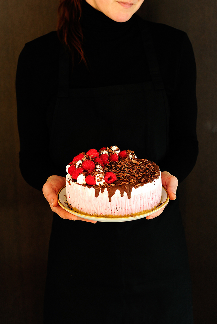 serving dumplings | Raspberry chocolate ice cream cake