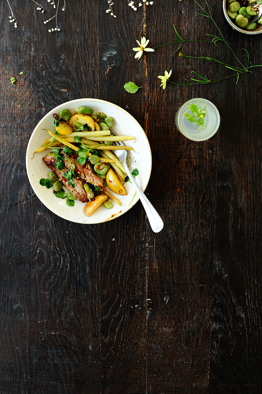 sering dumplings | Grilled steak with fava and butter beans