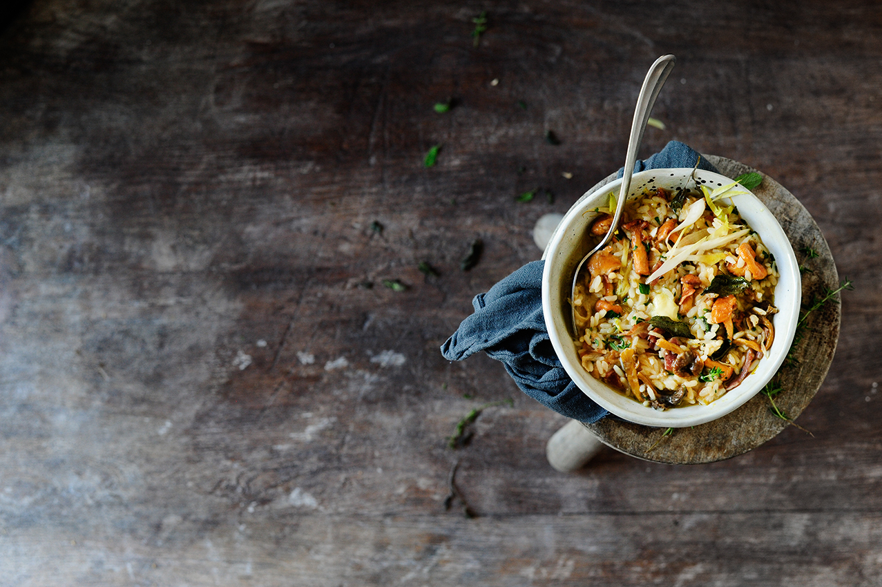 serving dumplings | Silky risotto with endive and mushrooms