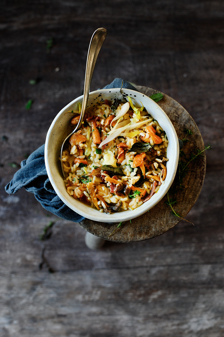 Silky risotto with endive and mushrooms