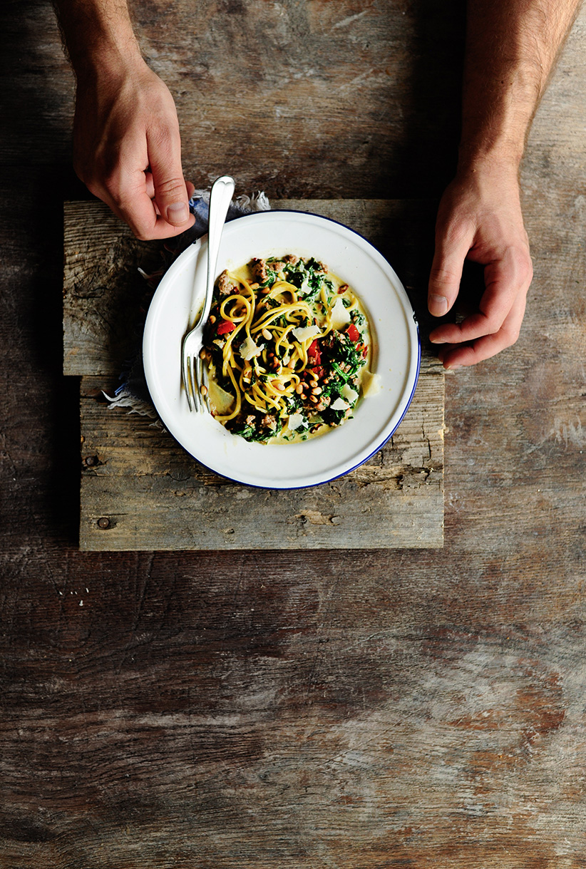 Creamy spinach and beef pasta