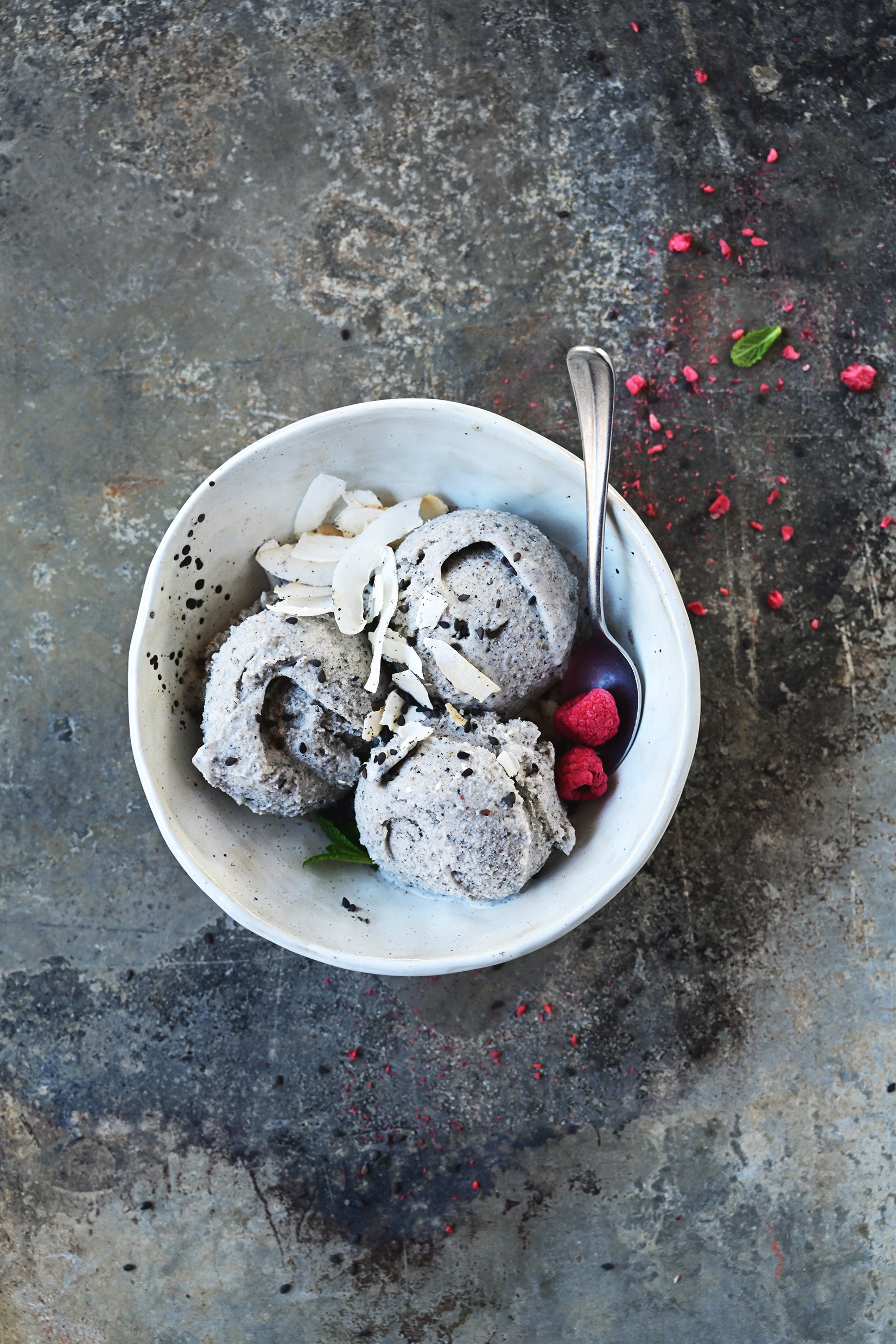 serving dumplings | Black sesame coconut ice cream