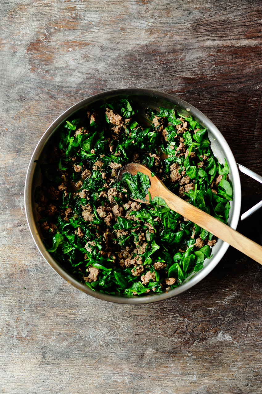 Creamy spinach and beef pasta