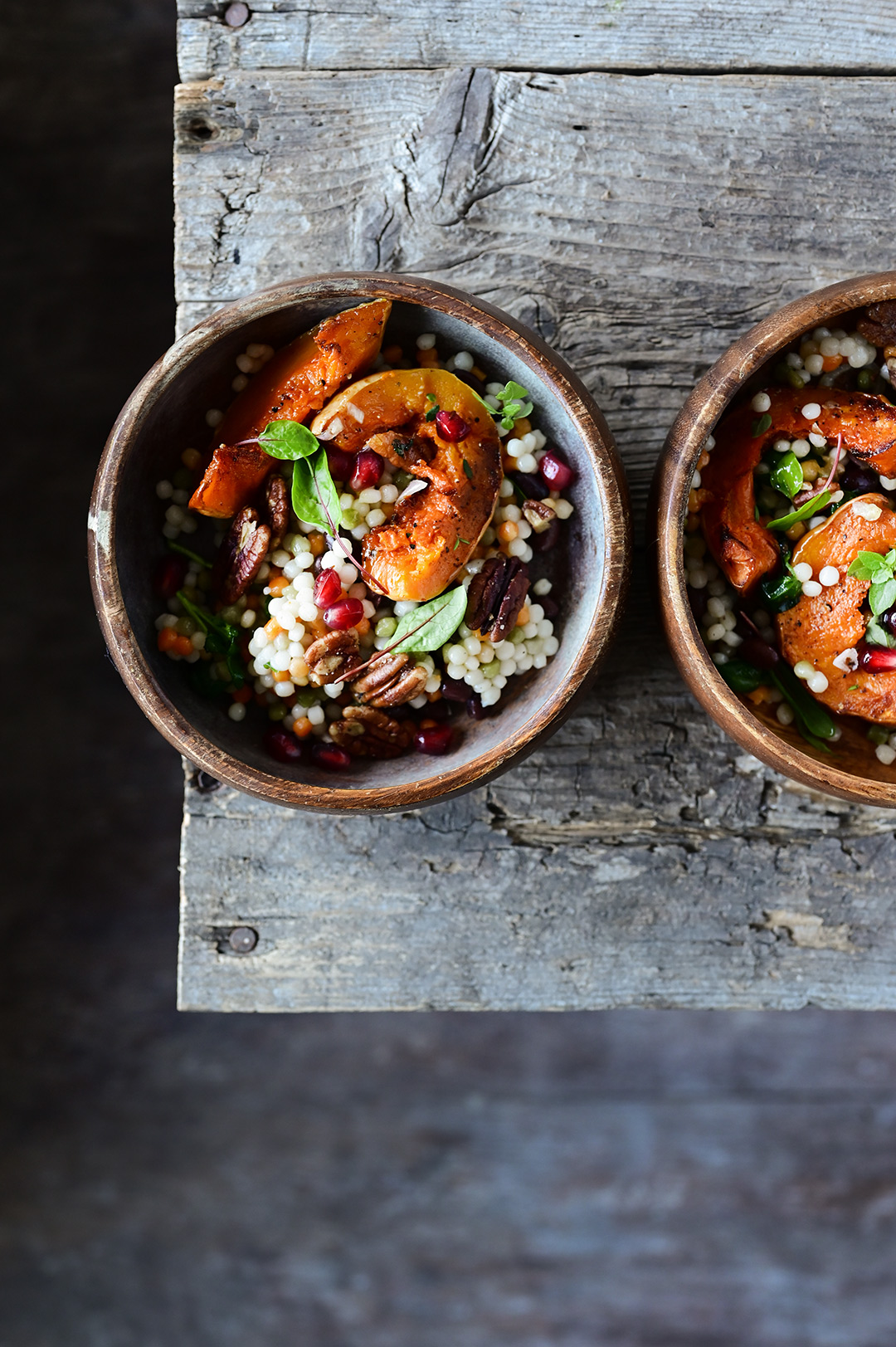 serving dumplings | Pearl couscous and roasted pumpkin salad with pomegranate